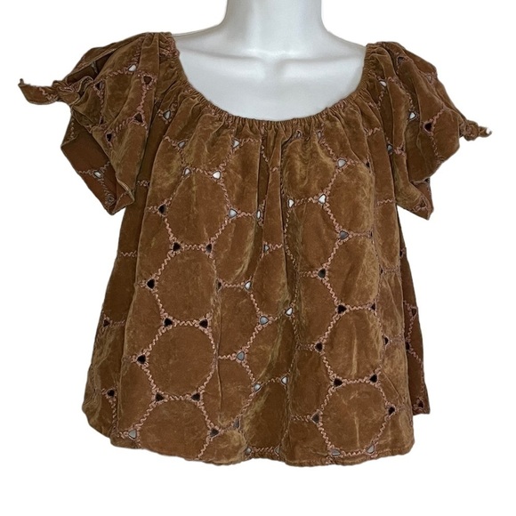 Brown Slit tie Sleeve Square Neck Stitching Top boho Western Pullover Top - Picture 3 of 13